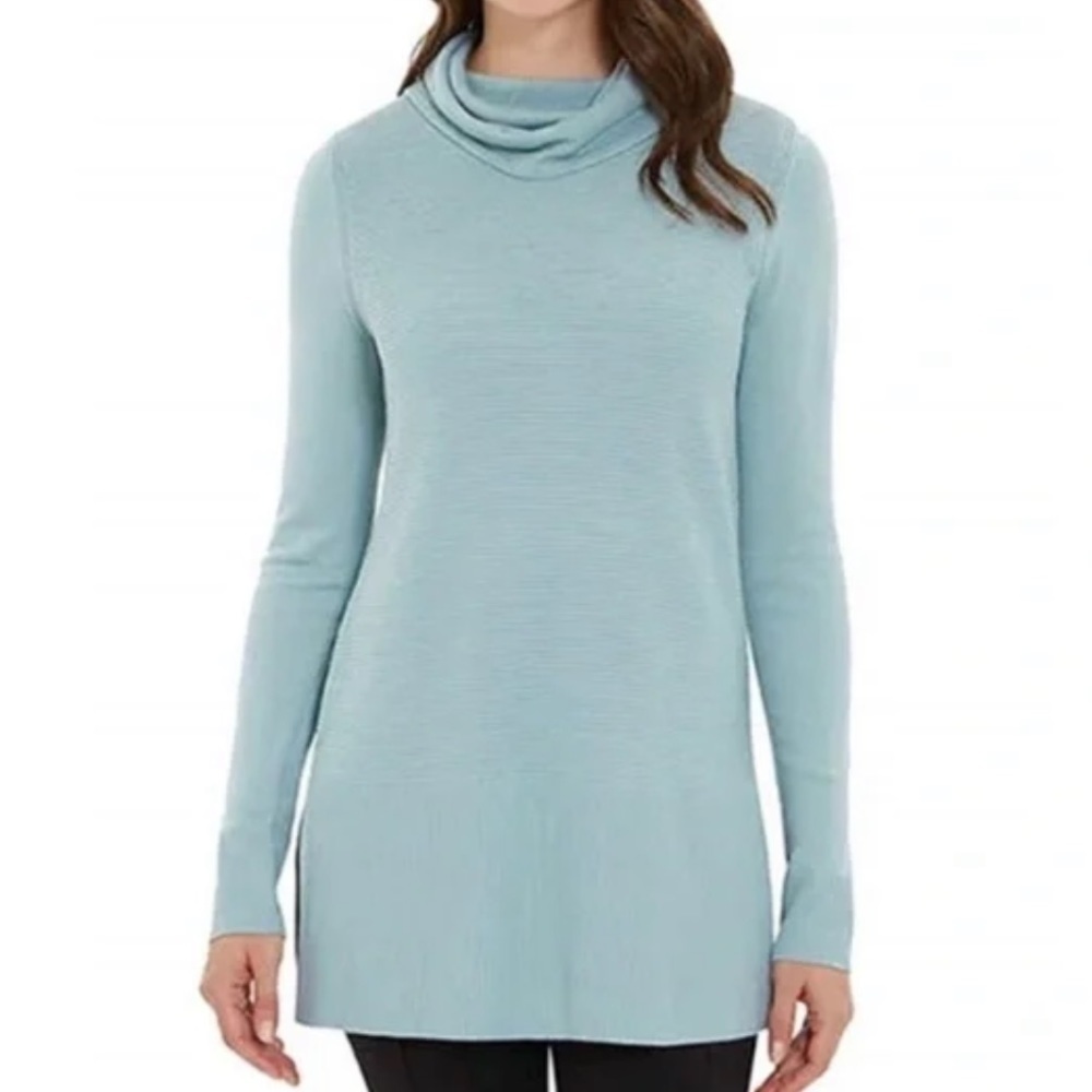 Adrienne Vittadini Women’s Ribbed Reef Heather Cowl Neck Sweater, Size medium
